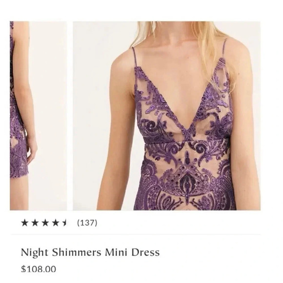 Free People Sequin dress Purple Night Shimmers Mini sleeveless vneck eras tour - Picture 6 of 8
